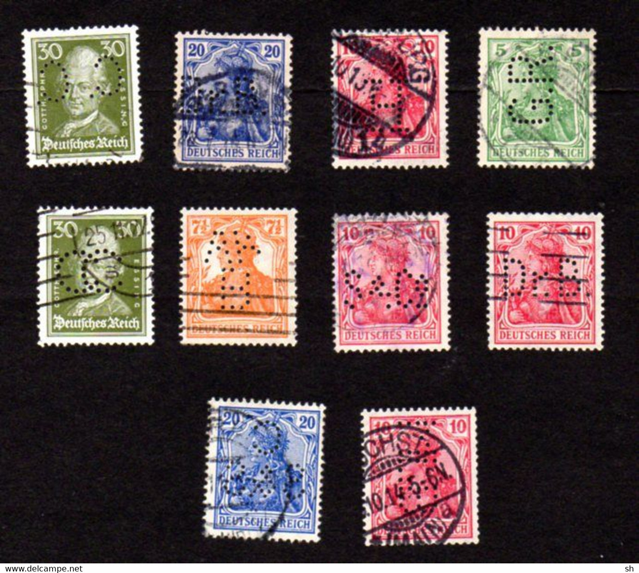 DEUTCHLAND - ALLEMAGNE - GERMANY - DUITSLAND - 10 Perforés - 10 Lochung - 10 Perfins - Perfins