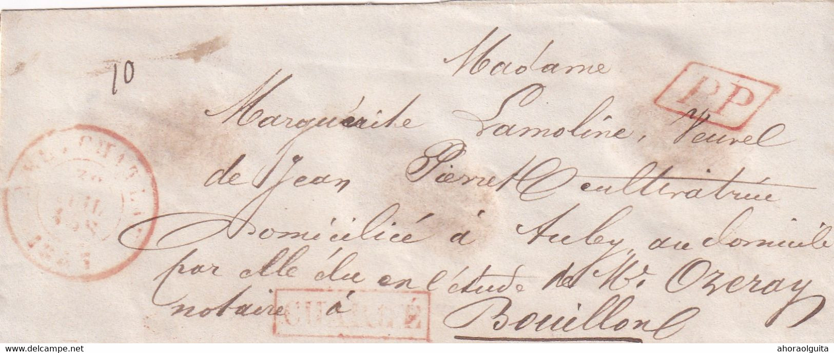 DDY 584 -- Enveloppe Affranchie En Numéraire NEUFCHATEAU 1857 Vers BOUILLON - PP Et CHARGE - 3 Cachets De Cire Au Verso - Otros & Sin Clasificación