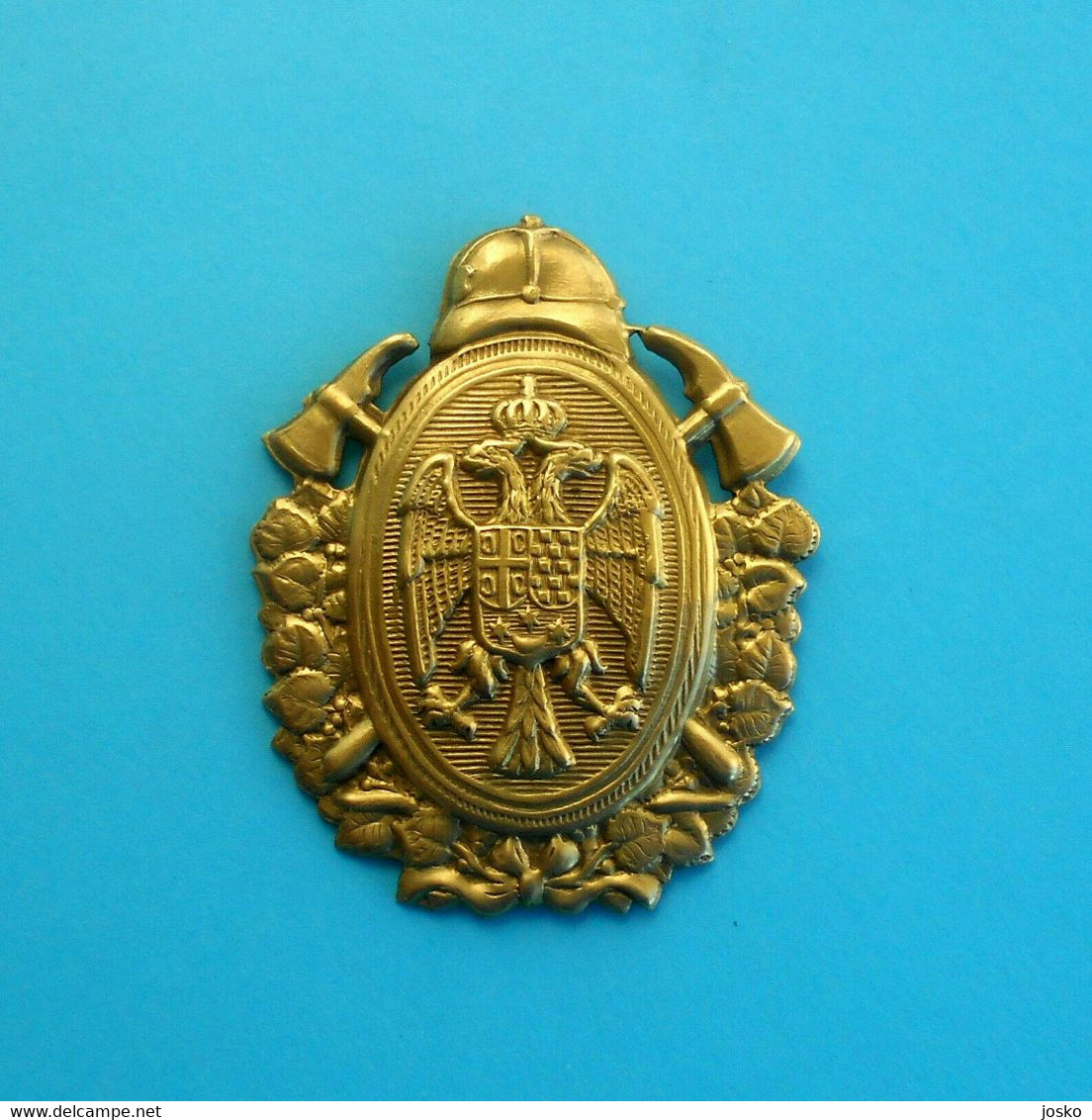 YUGOSLAV KINGDOM Large Firefighters Tin Cap Badge 1930s * Fire Department Brigade Feuerwehr Pompier Sapeurs Pompiers - Firemen