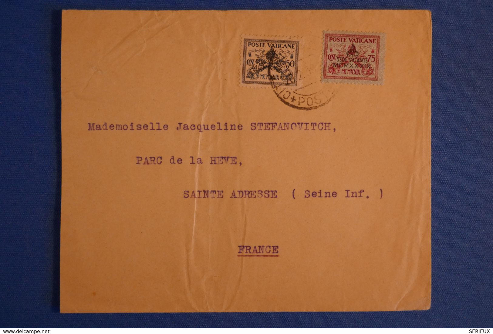 K9 VATICAN LETTRE RARE 1939 ROMA POUR SAINTE ADRESSE FRANCE+ AFFRANCHISSEMENT INTERESSANT - Briefe U. Dokumente