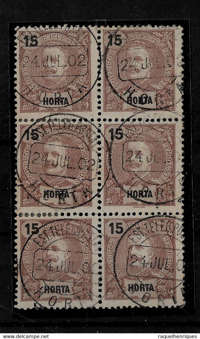 PORTUGAL AÇORES HORTA - 1897 King Carlos I - BLOCO 6 X 15 REIS - CARIMBO HORTA (STB5#71) - Horta