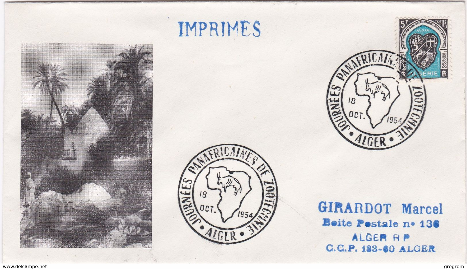 ALGERIE , FDC Enveloppe 1er Jour  : Yt 268 , Obl Alger 18/10/1954 , - FDC