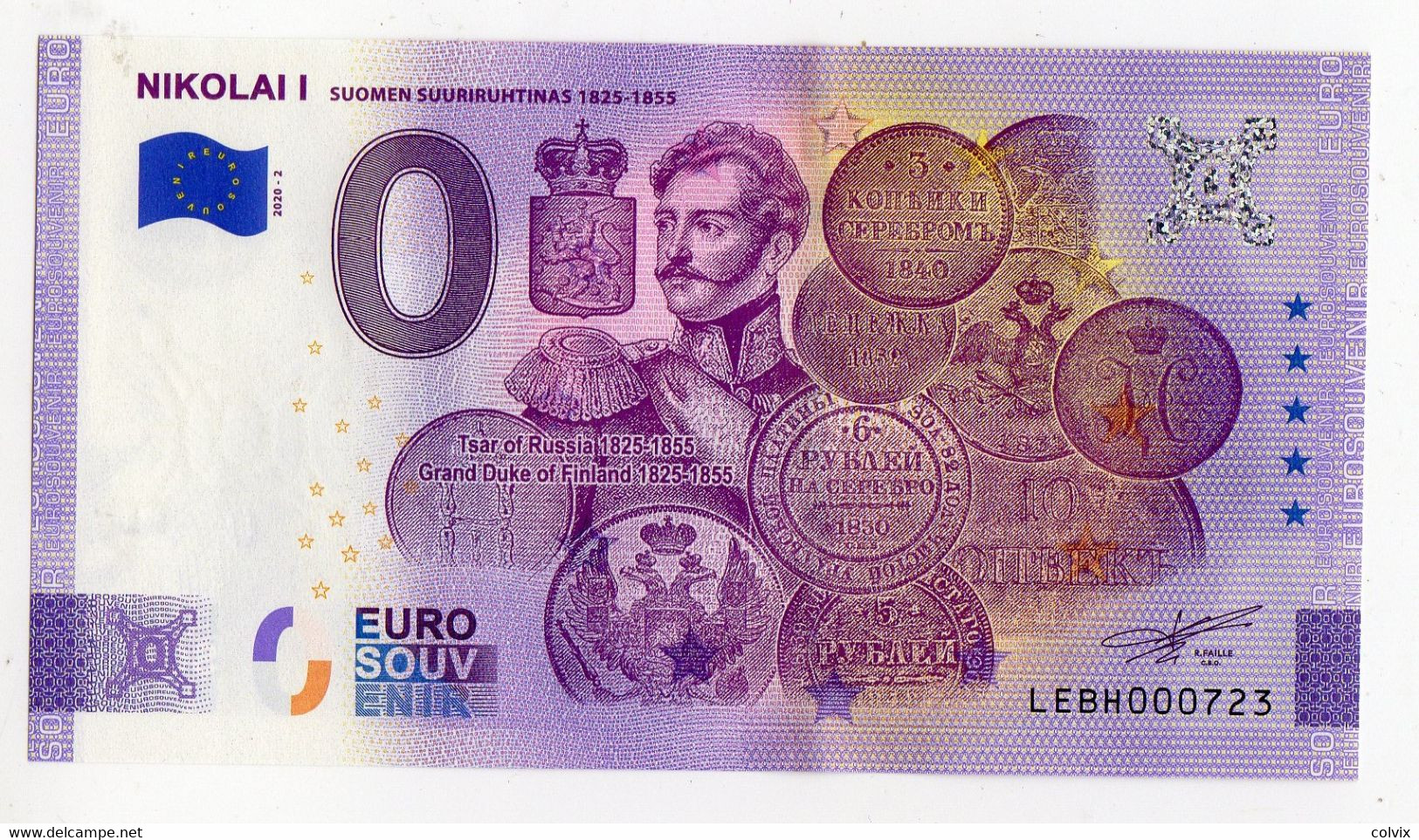 2020-2 BILLET TOURISTIQUE FINLANDE 0 EURO SOUVENIR N° LEBH000723 NIKOLAI I (monnaie) - Pruebas Privadas