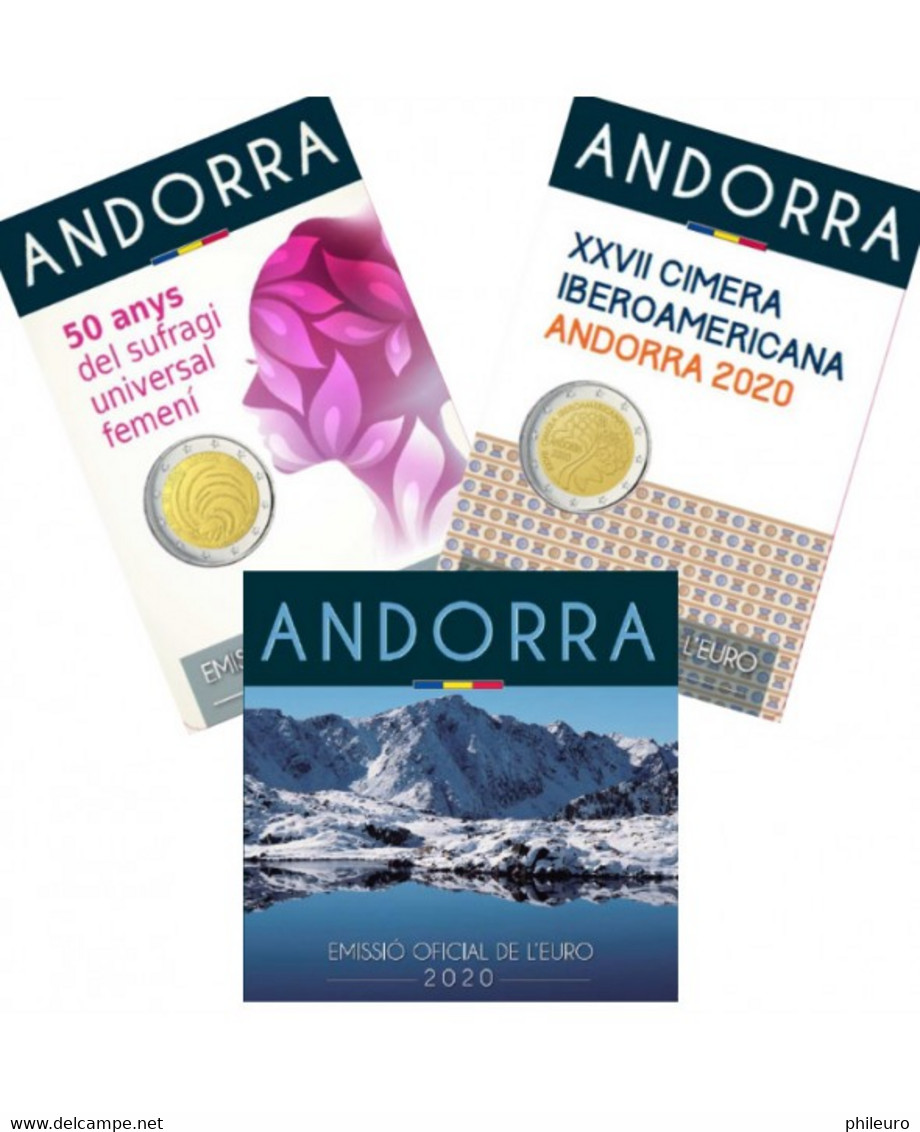 Andorre 2020 : Lot Du Coffret BU 8 Pièces Et Des 2 Pièces De 2€ Commémorative (en Coincard) - Disponible En France - Andorra