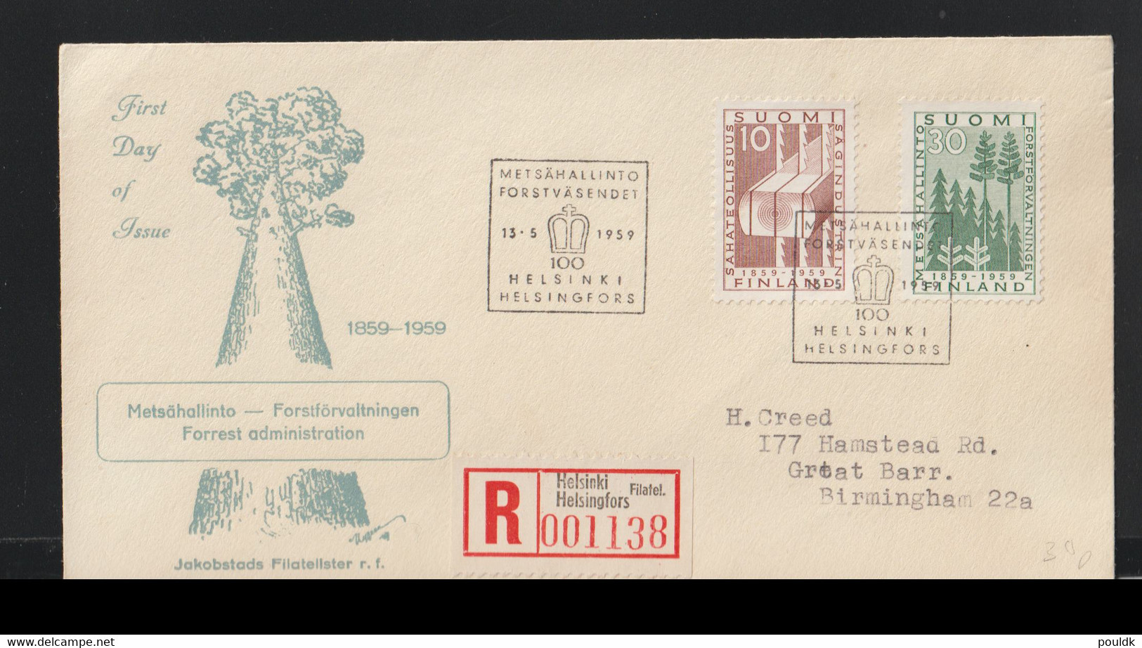 Finland Registered FDC 1959 Forrest Administration (G124-59) - Trees