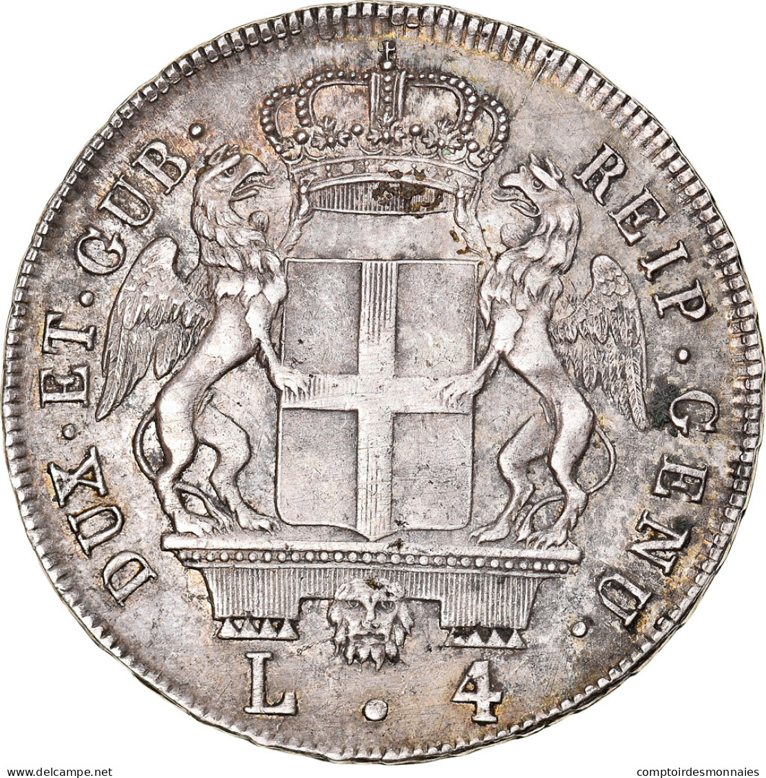 Monnaie, États Italiens, GENOA, 4 Lire, 1795, Genoa, TTB, Argent, KM:248 - Genes