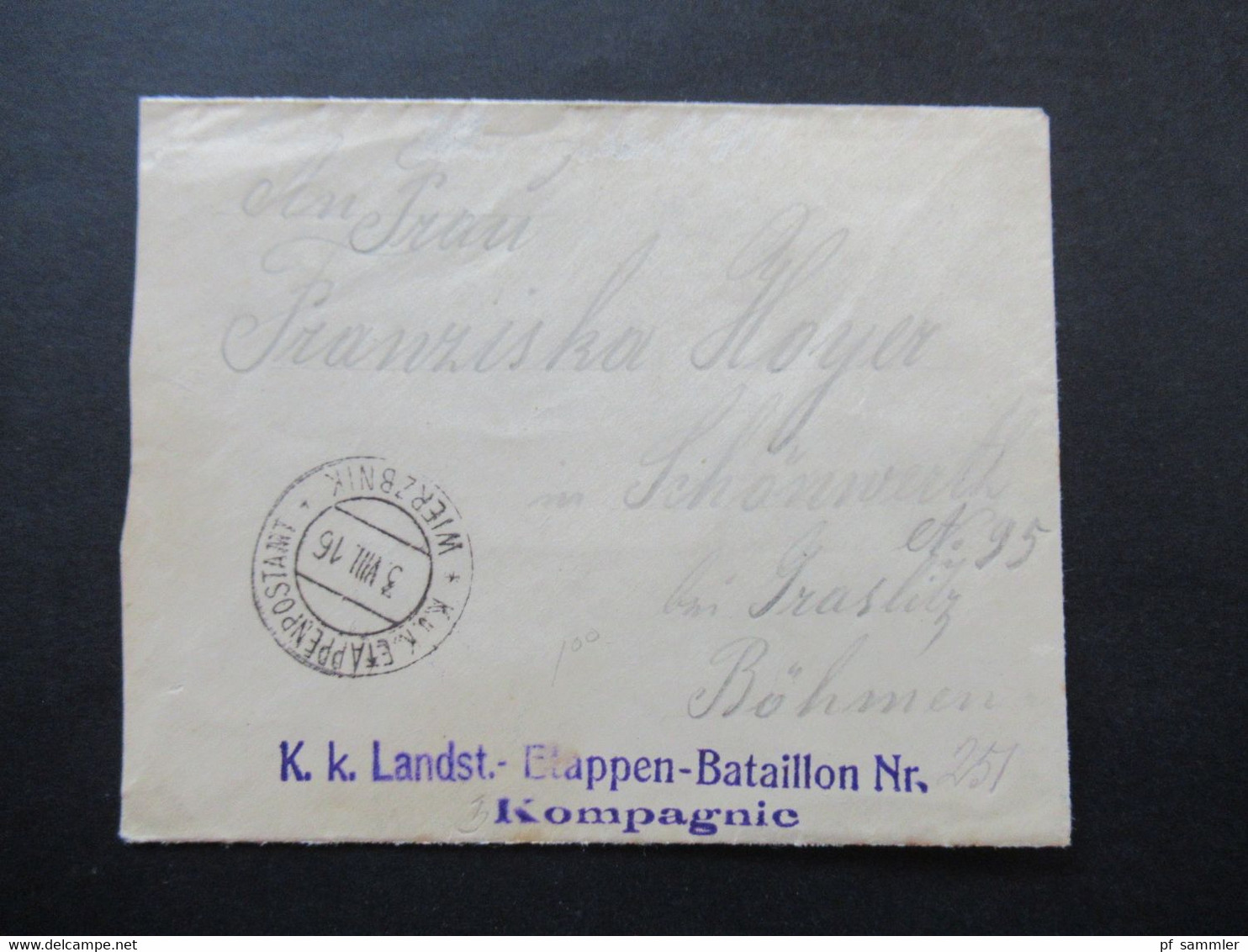 Feldpost 1916 KuK Etappenpostamt Wierzbnik K.K. Landst. Etappen Bataillon Nr. 251 3. Kompagnie Wierzbnik Russisch Polen - Lettres & Documents