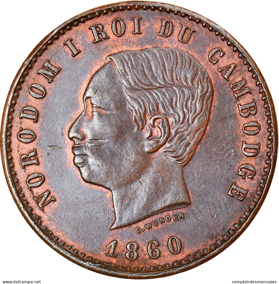 Monnaie, Cambodge, 10 Centimes, 1860, SUP+, Bronze, KM:M3, Lecompte:23 - Camboya