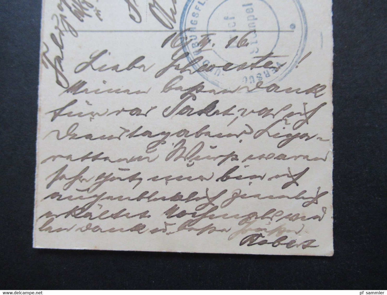 Feldpostkarte 1916 Zeppelin Stempel Versuchs und Übungsflugpark Ost AK Warschau Denkmal König Sigizmund