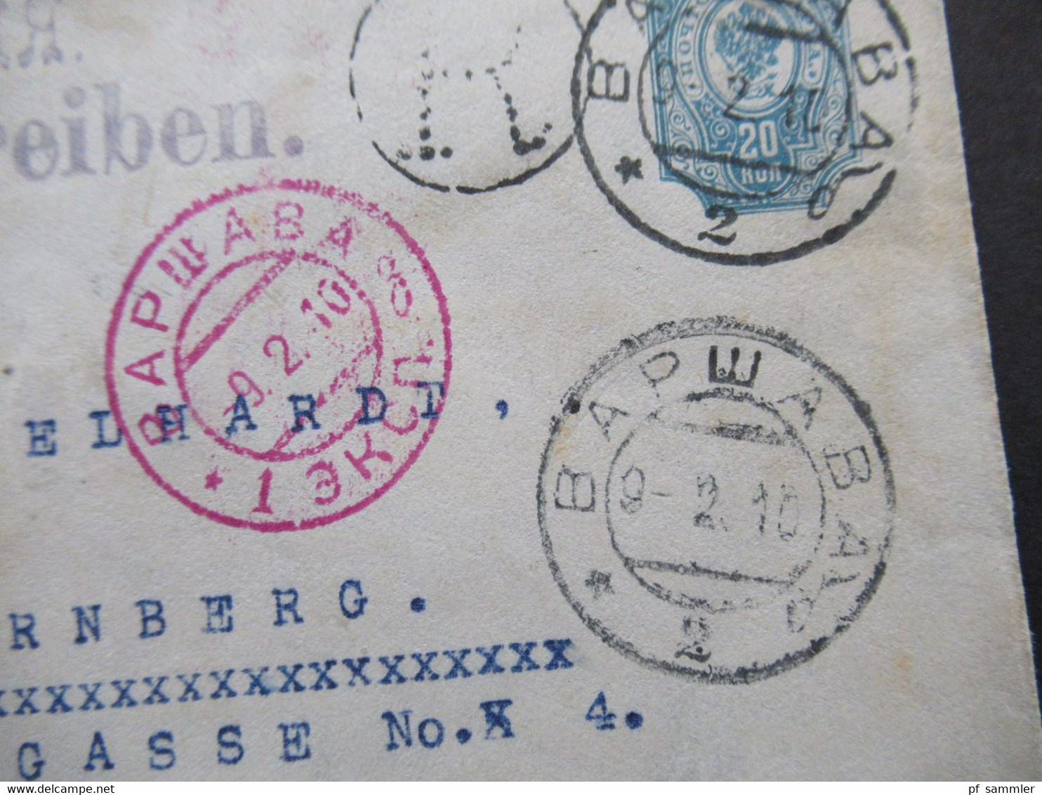 Russland / Polen 1910 Bapwaba / Warschau Einschreiben R-Zettel No 14 Varsovie 2 Nach Nürnberg Mit Vielen Stempeln - Lettres & Documents