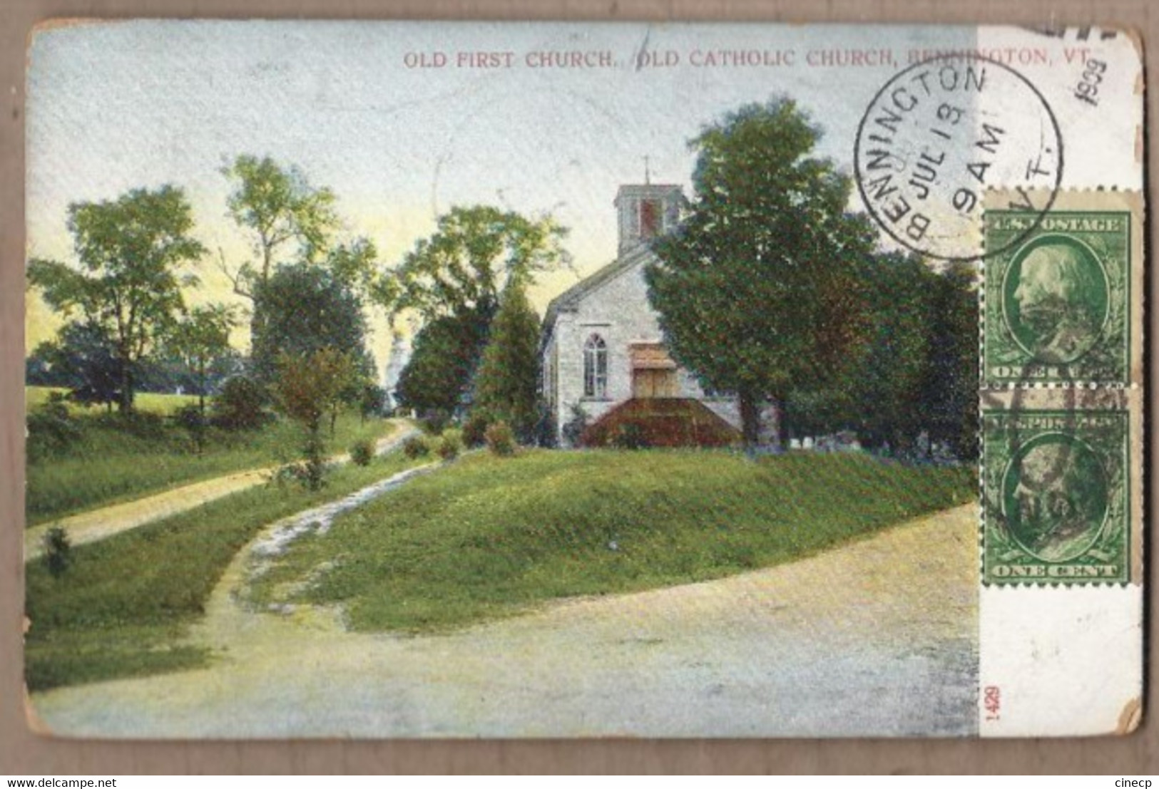 CPA USA - VERMONT BENNINGTON - Old First Church , Old Catholic Church - TB PLAN Eglises + Jolie Oblitération Recto 1909 - Bennington