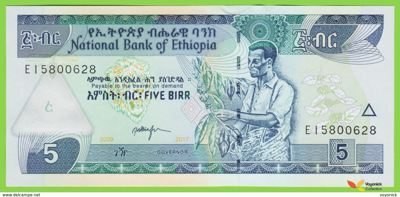 Voyo ETHIOPIA 5 Birr 2017 P47h B331f EI UNC Animals - Etiopía