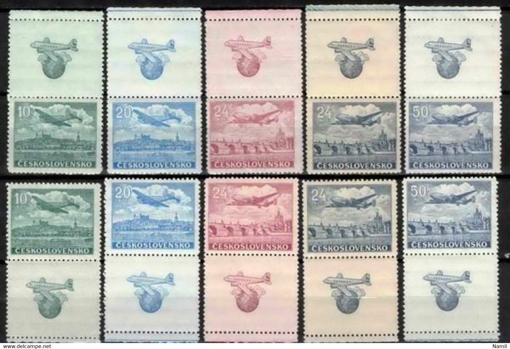 * Tchécoslovaquie 1946 Mi 492+496+498-500 Zf (Yv PA 22+24-7 Vignettes), (MH) Trace De Charniere Propre - Collections, Lots & Séries