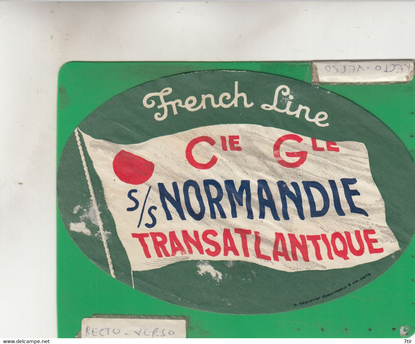 FRENCH LINE CIE NORMANDIE TRANSATLANTIQUE Etiquette - Hotel Labels