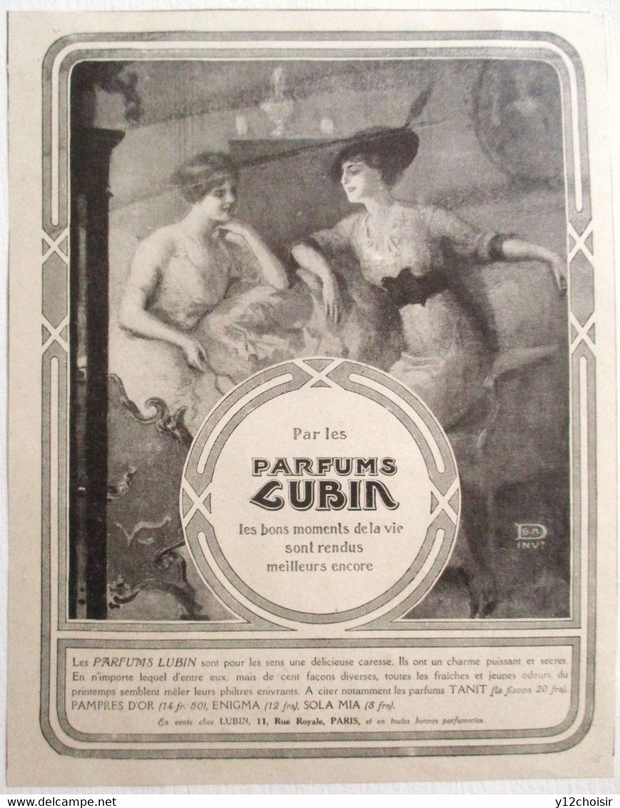PUB 1914 LES PARFUMS LUBIN TANIT PAMPRES D OR ENIGMA SOLA MIA RUE ROYALE PARIS PARFUMERIE - Non Classés