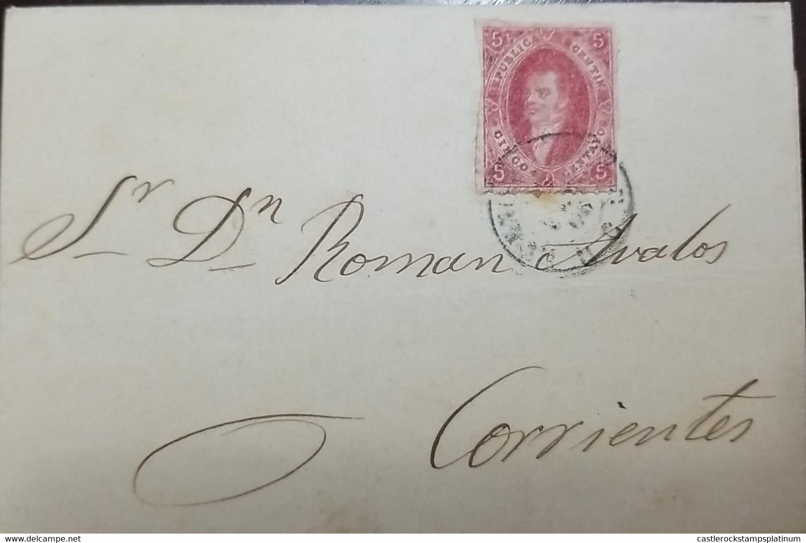 A) 1865, ARGENTINA, RIVADAVIA, FROM BUENOS AIRES TO CORRIENTES, FULL COVER OF CARD 5C, COLOR PINK GRAY SHARP MEDIUM DRY - Briefe U. Dokumente