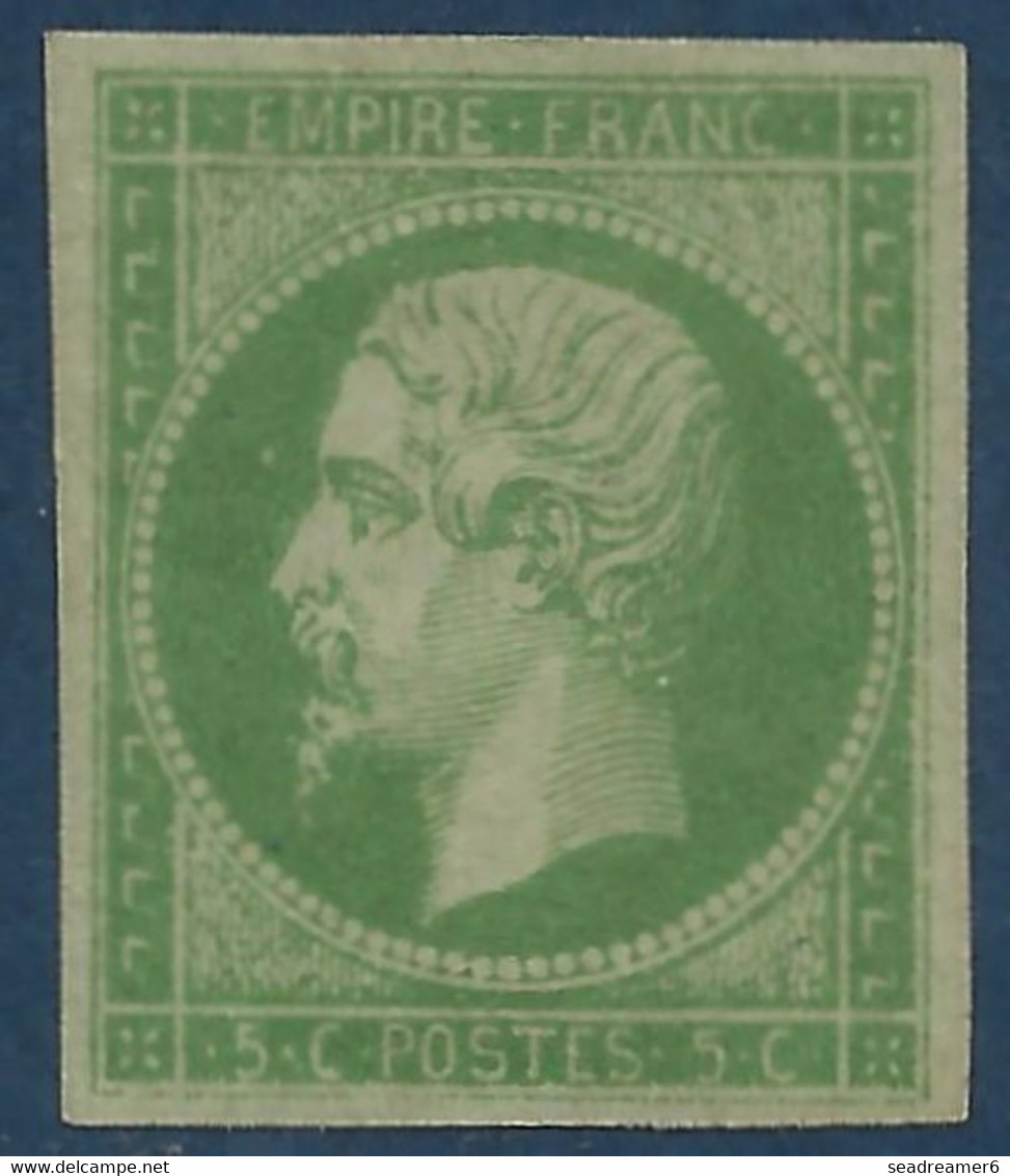 France Colonies Générales N°8* 5c Vert Jaune, 4 Petits Points De Manque De Gomme (collé Ainsi Sur Page...) Signé Calves - Napoleon III