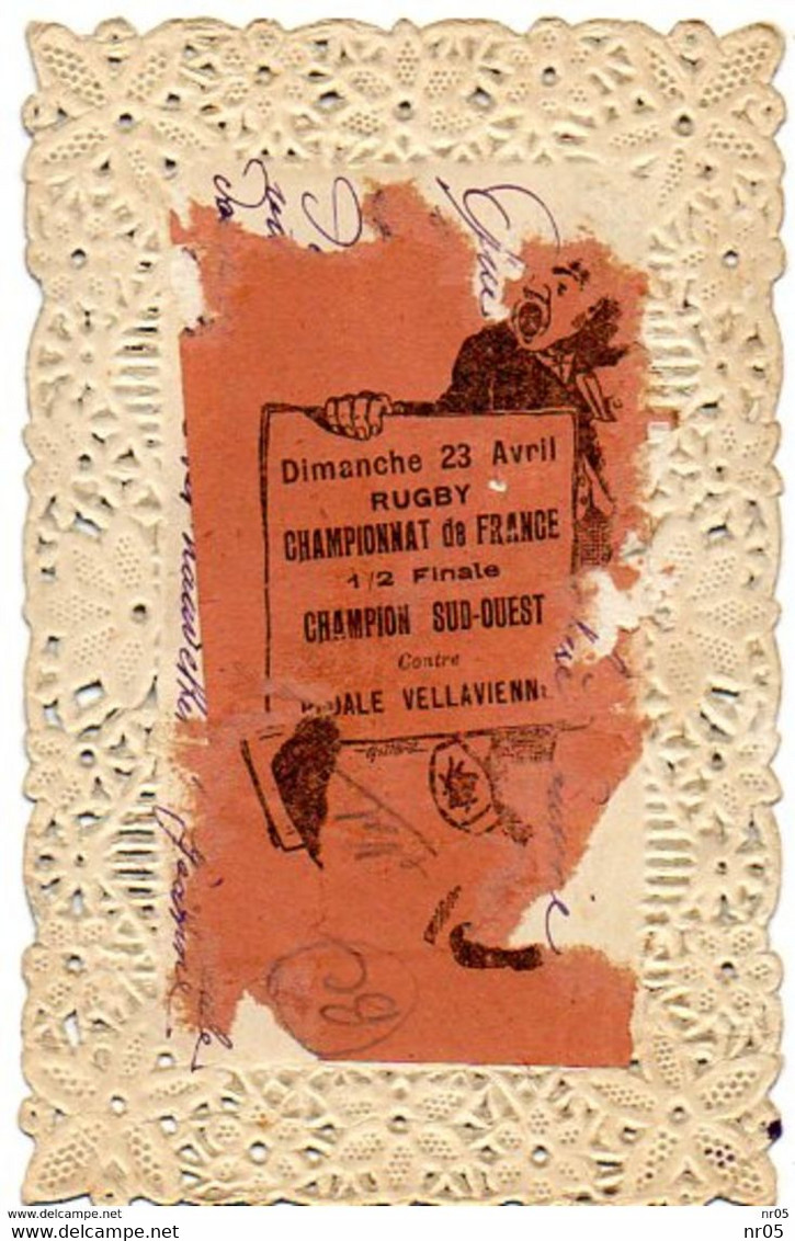 FANTAISIE Dentelée Et Ciselée Avec Ajouti Roses,  Fer A Cheval, Poisson ( Affiche Rugby Championnat De France ... ) - Altri & Non Classificati