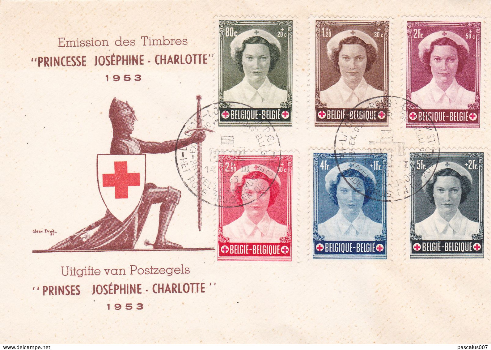 B01-325 912 917 FDC Croix-Rouge Joséphine Charlotte Princesse 14-03-1953 Exposition Bruxelles €35 - Ohne Zuordnung