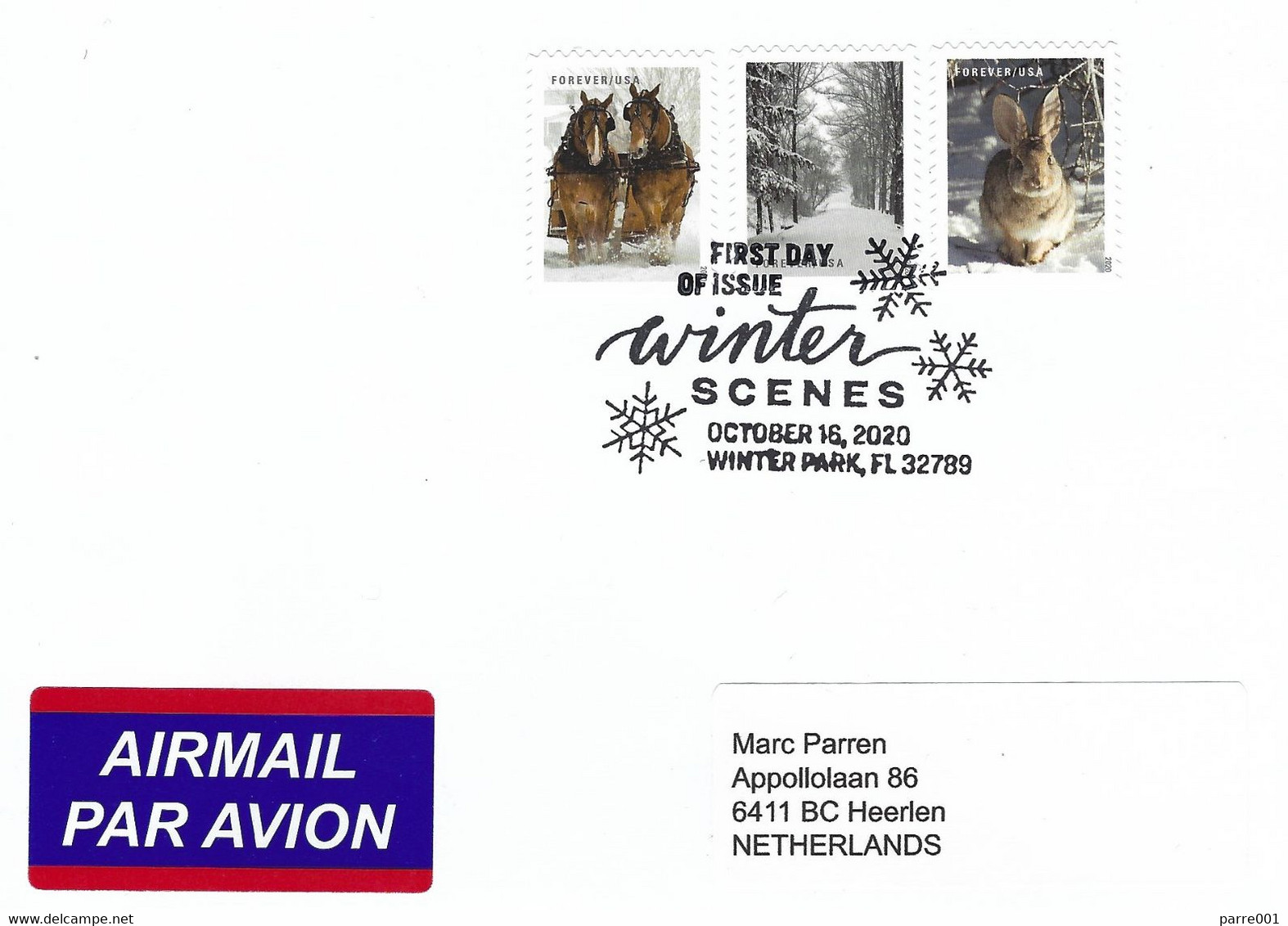 USA 2020 Winter Park Winter Scenes Horse Sledge Rabbit Stamp Booklet FDC Cover - 2011-...