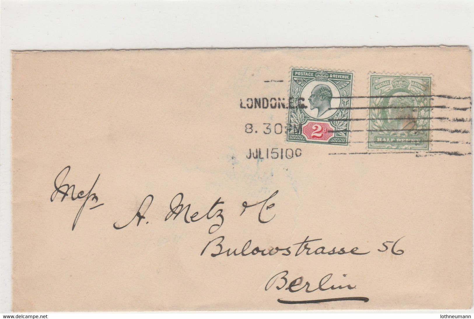 GB 1906: 2 D EVII (chalk-surf. Pap.) + 1/2 D De La Rue On Cover, Used In 1910; S.G.-sp. M 12 + M 2 - Covers & Documents