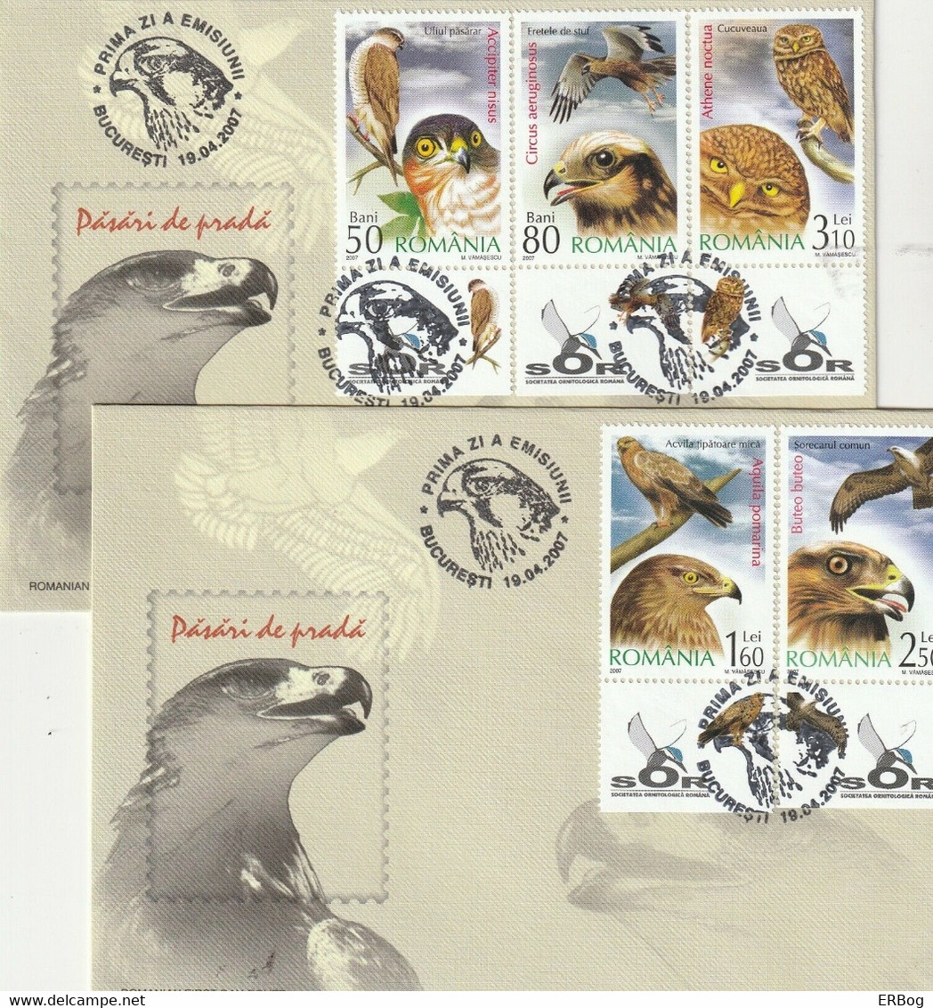 ROMANIA COVERS 2007 EAGLE BIRDS POST FIRST DAY LABELS RAPTORS - Brieven En Documenten