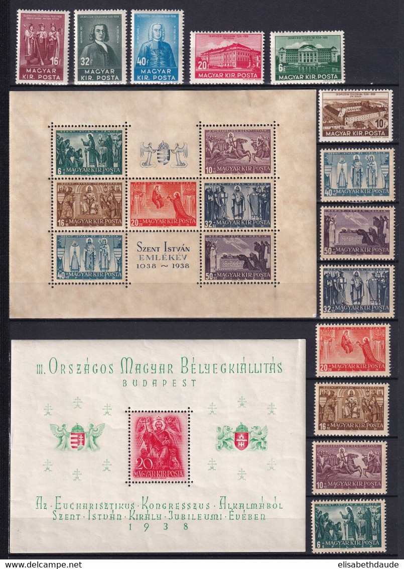 HONGRIE - ANNEE COMPLETE 1938 - YVERT N° 490/518 + BLOCS 2/4 * MLH - COTE = 178 EUR. - 2 PAGES - Ganze Jahrgänge
