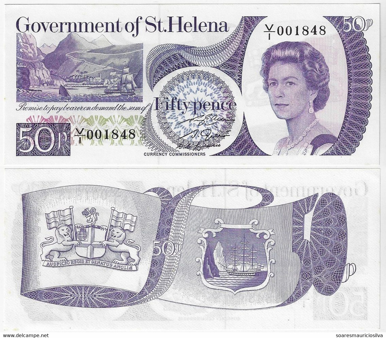 Banknote Saint Helena Island 50 Pence 1979 Pick-5 Queen Elizabeth II Uncirculated (catalog US$60) - Sainte-Hélène