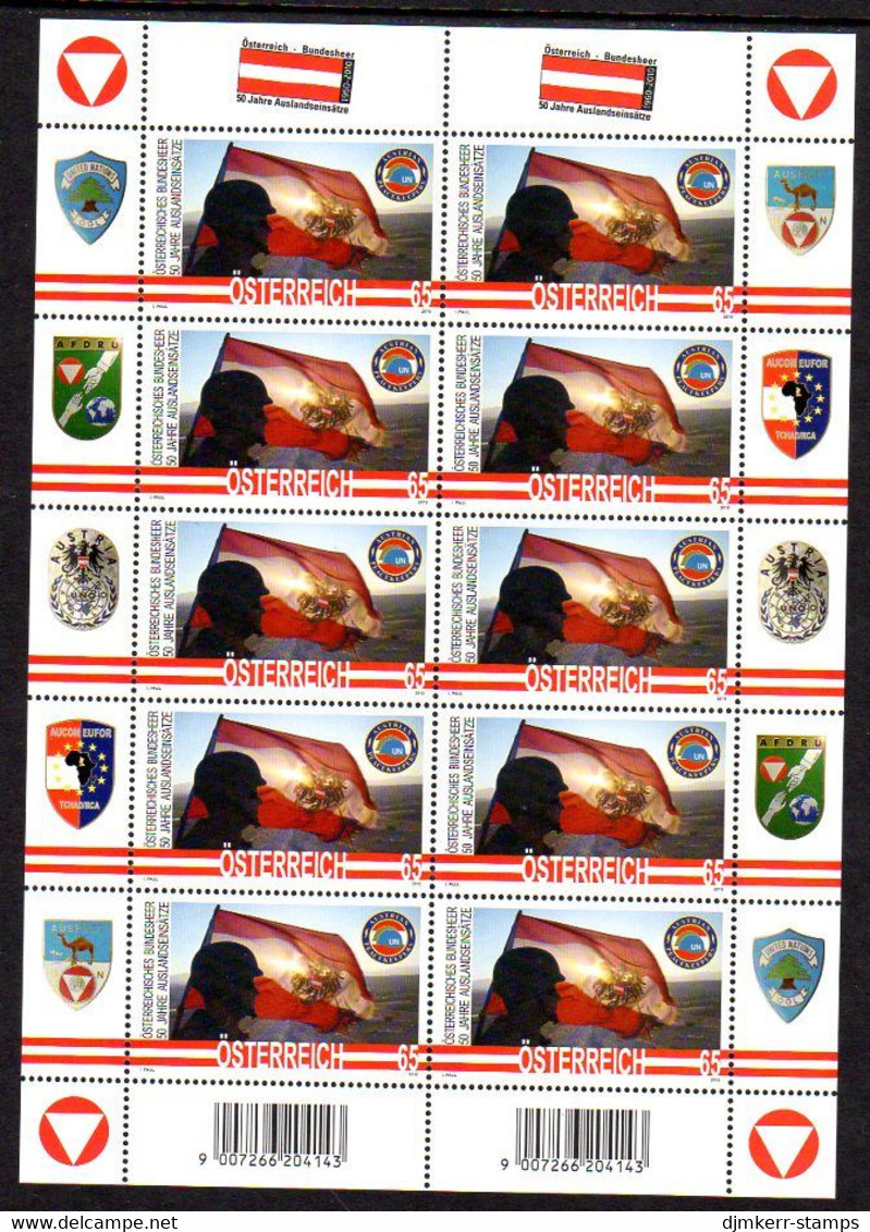 AUSTRIA 2010 Foreign Deployment Of Army Sheetlet, MNH / **.  Michel 2900 Kb - Blokken & Velletjes