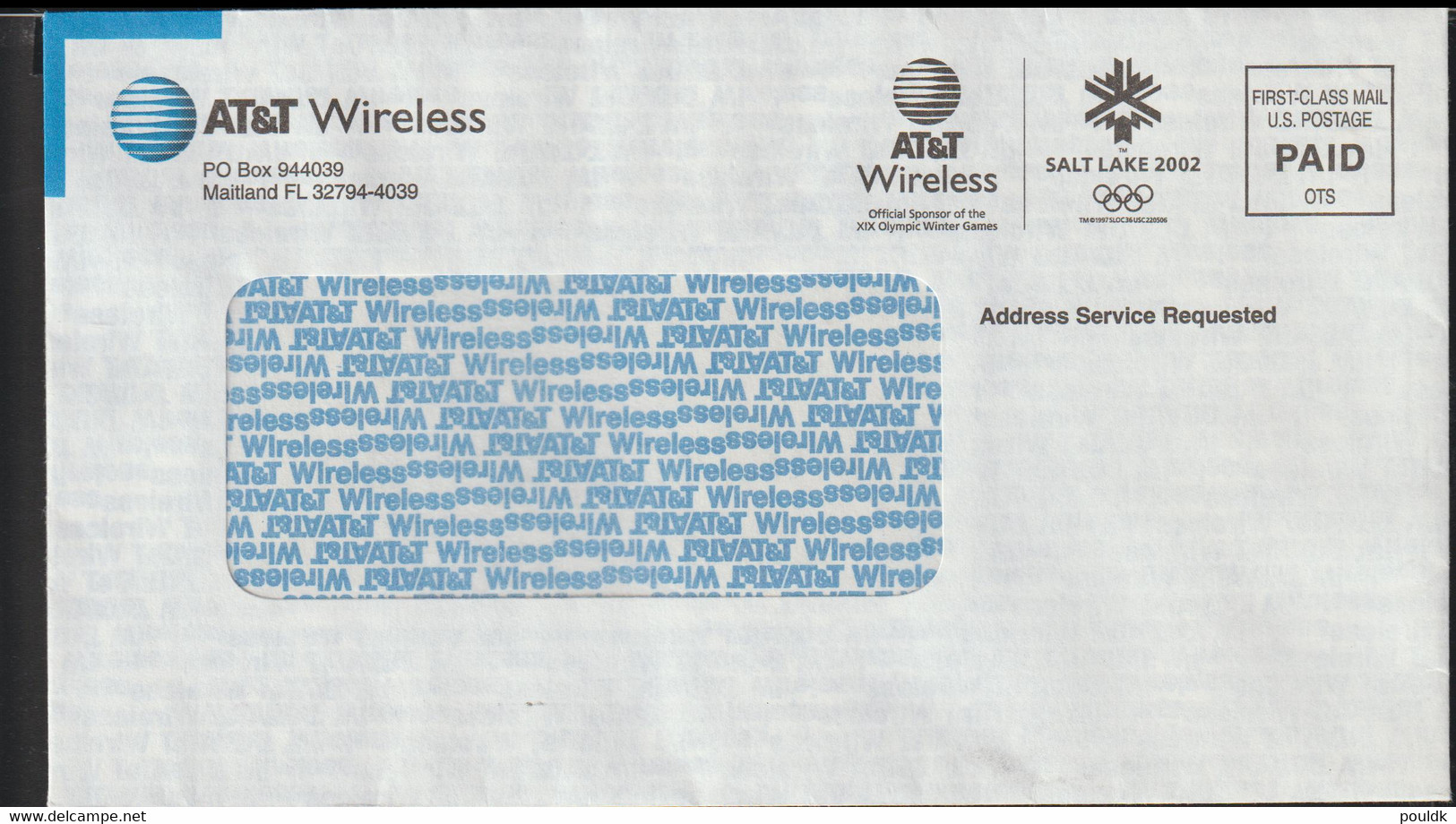 USA Cover Marked First Class Mail US Postage Paid AT&T Wireless And Salt Lake 2002 Olympic Logo (LF28) - Winter 2002: Salt Lake City