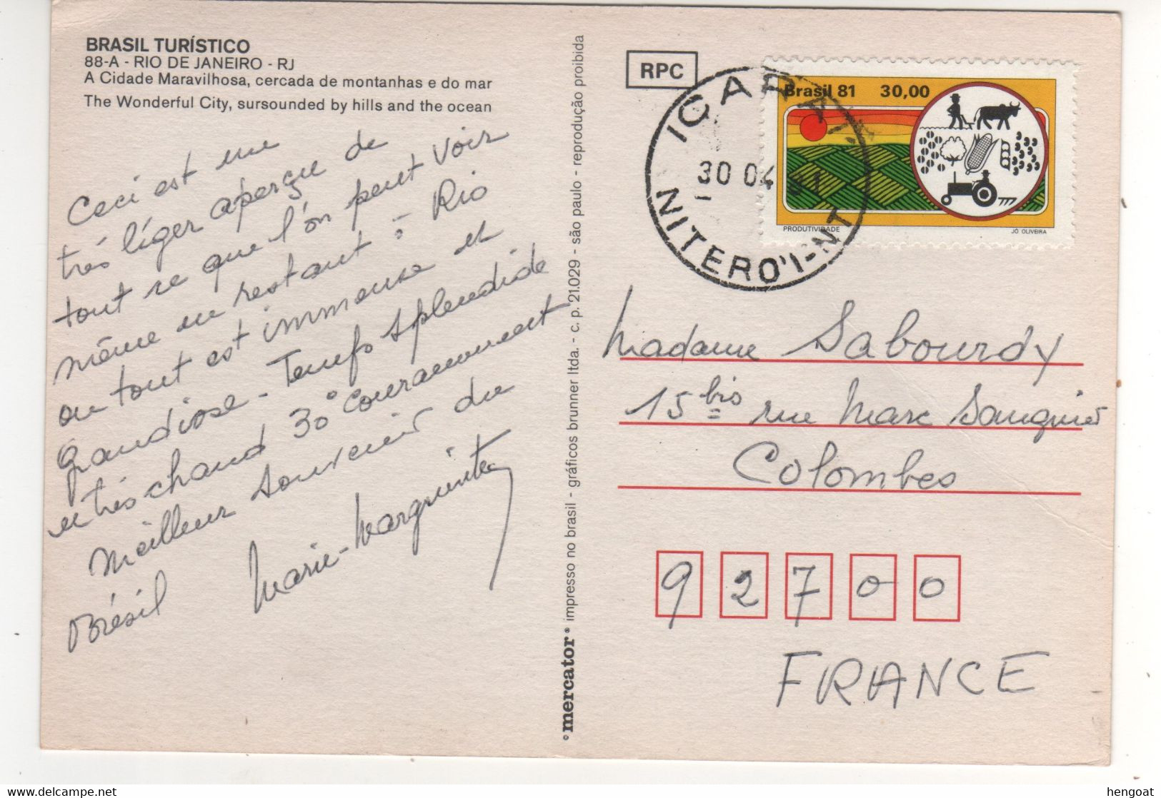 Beau Timbre , Stamp " Productivité Agricole " Sur Cp , Carte , Postcard Du 30/04/1981 - Cartas & Documentos