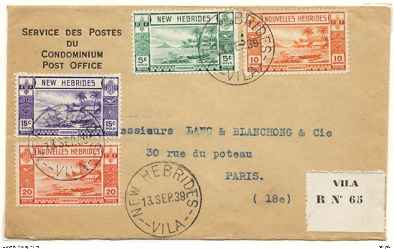 1939-64 NOUVELLES HEBRIDES 3 LETTRES RECOMMANDEES AVEC ETIQUETTES DE RECOMMANDATION DIFFERENTES - Covers & Documents