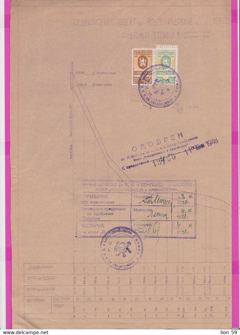 259116 / Bulgaria 1948 - 10+20 (1945) Leva , Revenue Fiscaux  , Water Supply Plan For A Building In Sofia - Autres Plans