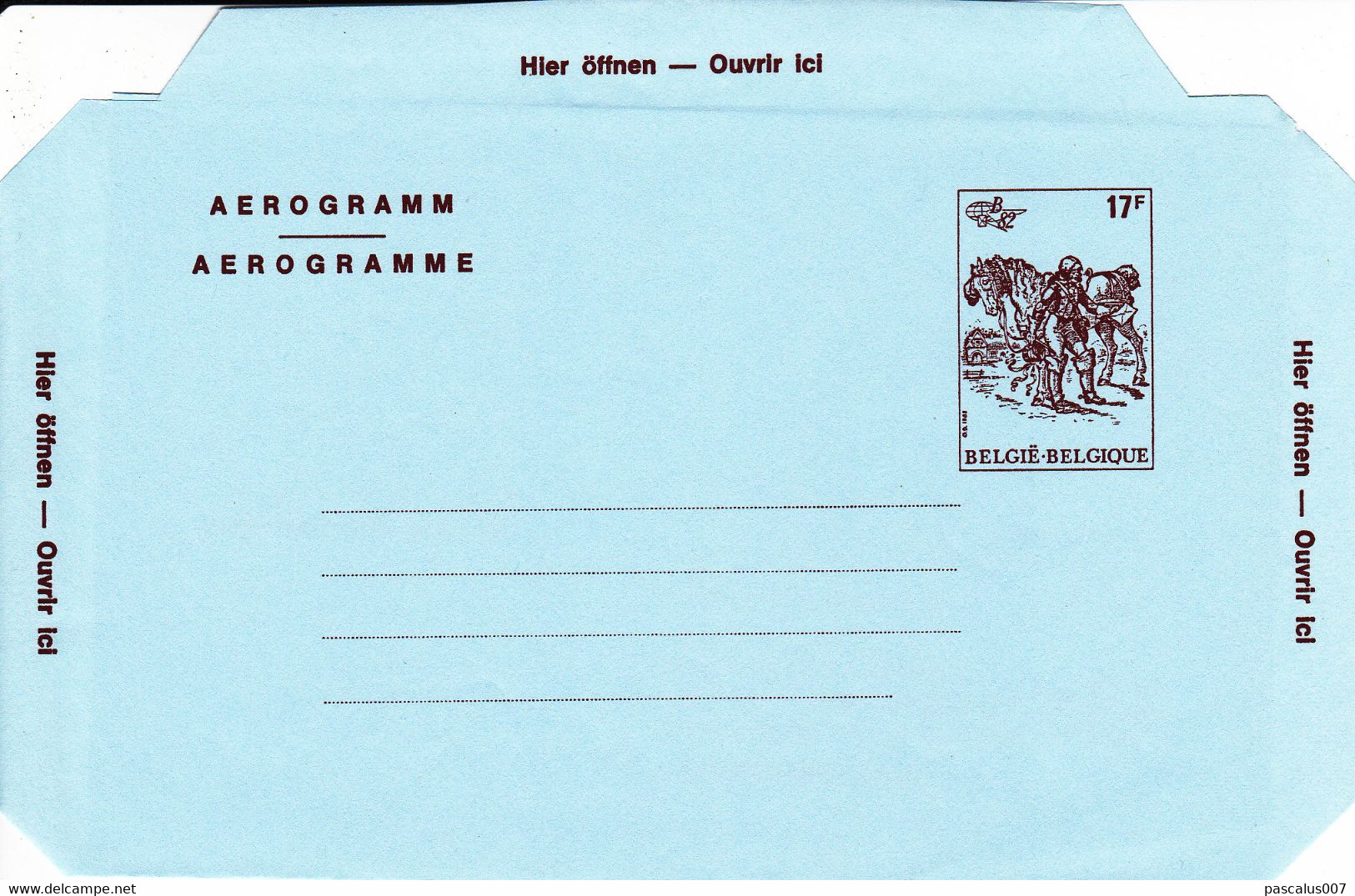 B01-325 P147-019IV - Entier Postal - Aérogramme N°19 IV (AF) Belgica 1982 17 F Représentation Du Cob 2074 Estafette. - Luchtpostbladen