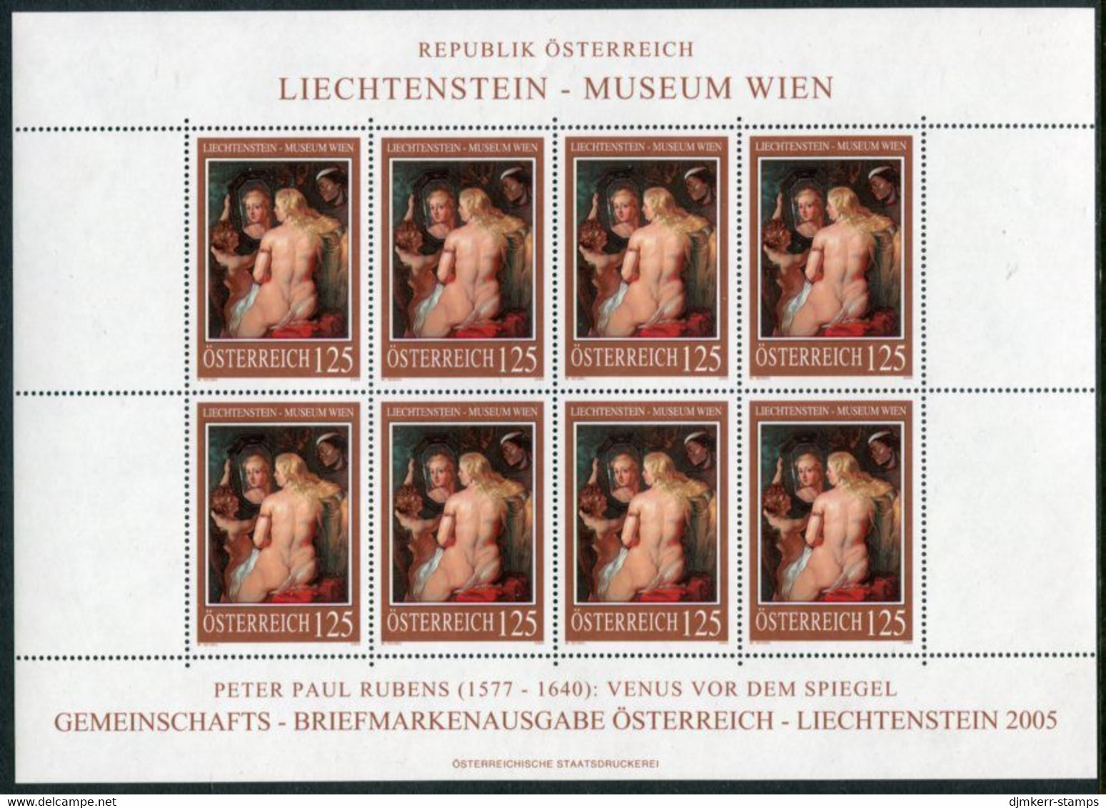 AUSTRIA 2005 Liechtenstein Museum Painting Sheetlet, MNH / **.  Michel 2519 Kb - Blocks & Sheetlets & Panes