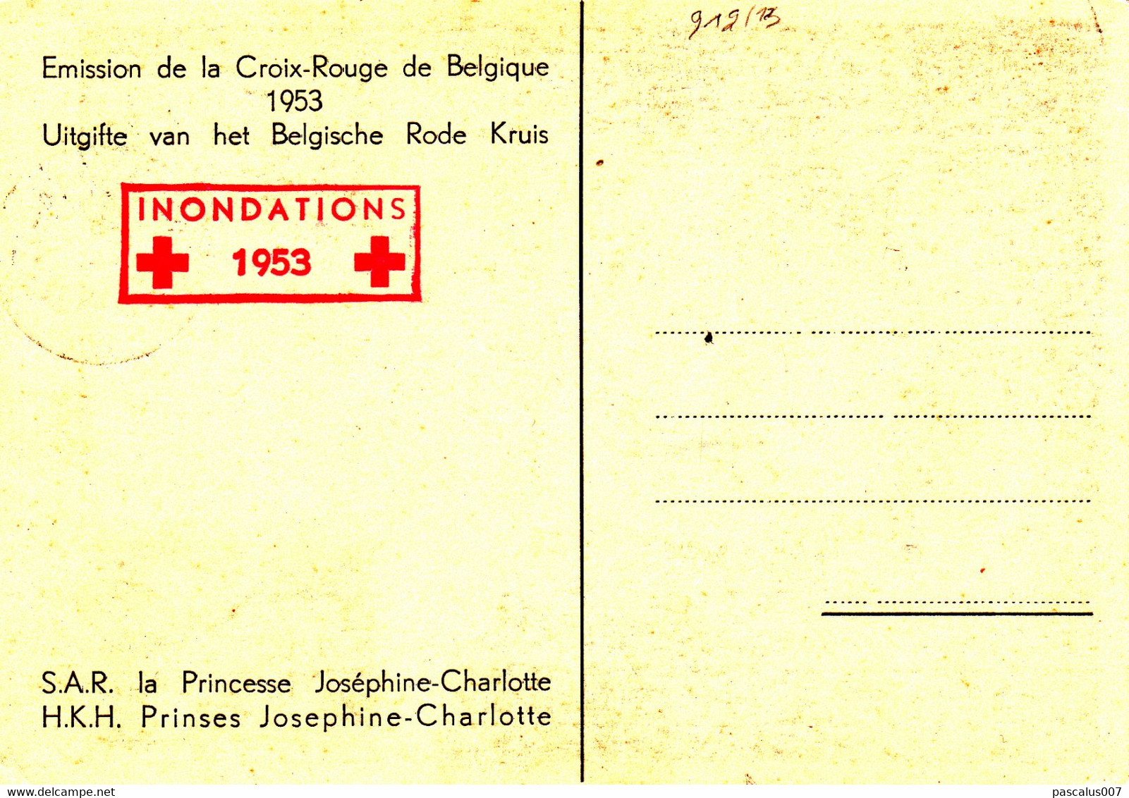 B01-325 912 917 PC FDC Carte Souvenir Overstromingen Inondations Croix-Rouge Joséphine Charlotte Princesse Automobile B - 1951-1960