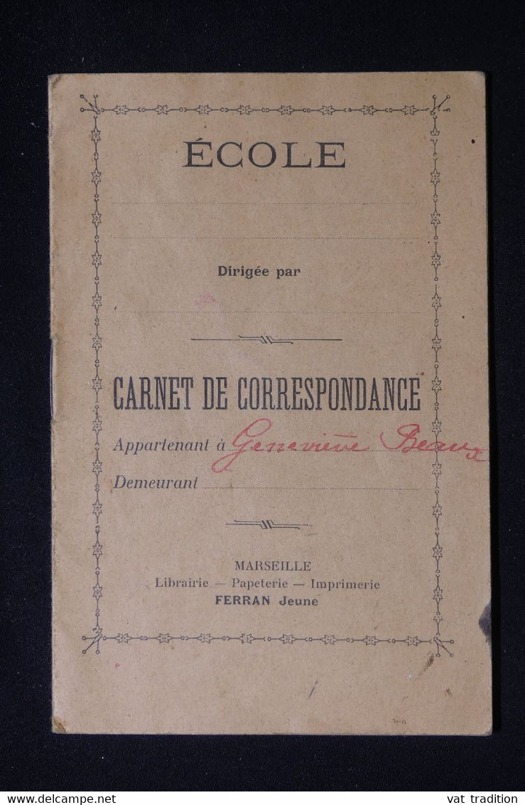 FRANCE - Carnet De Correspondance D'une élève De Marseille - L 88599 - Diplômes & Bulletins Scolaires