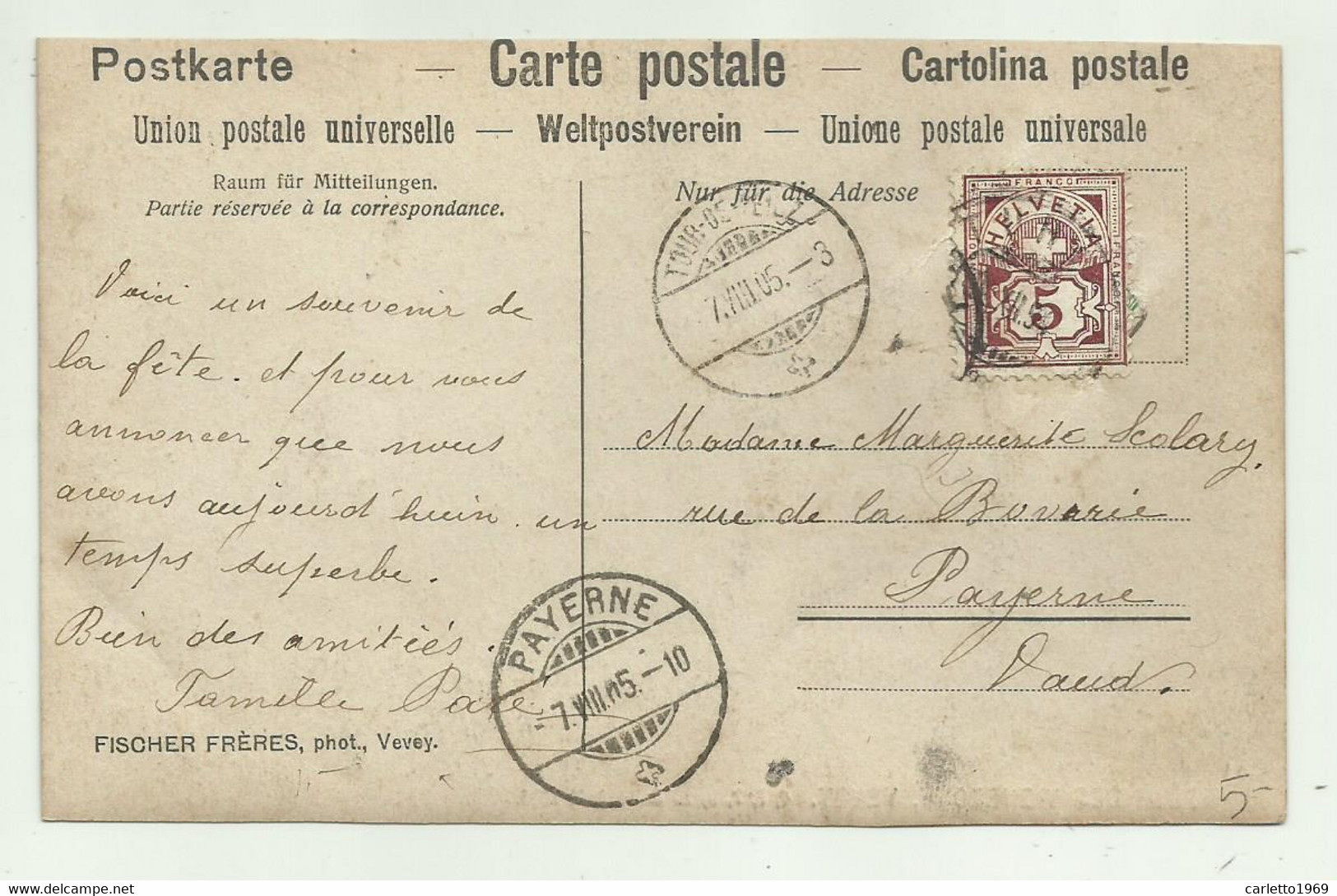 FETE DES VIGNERONS, VEVEY 1905 VIAGGIATA FP - Vevey