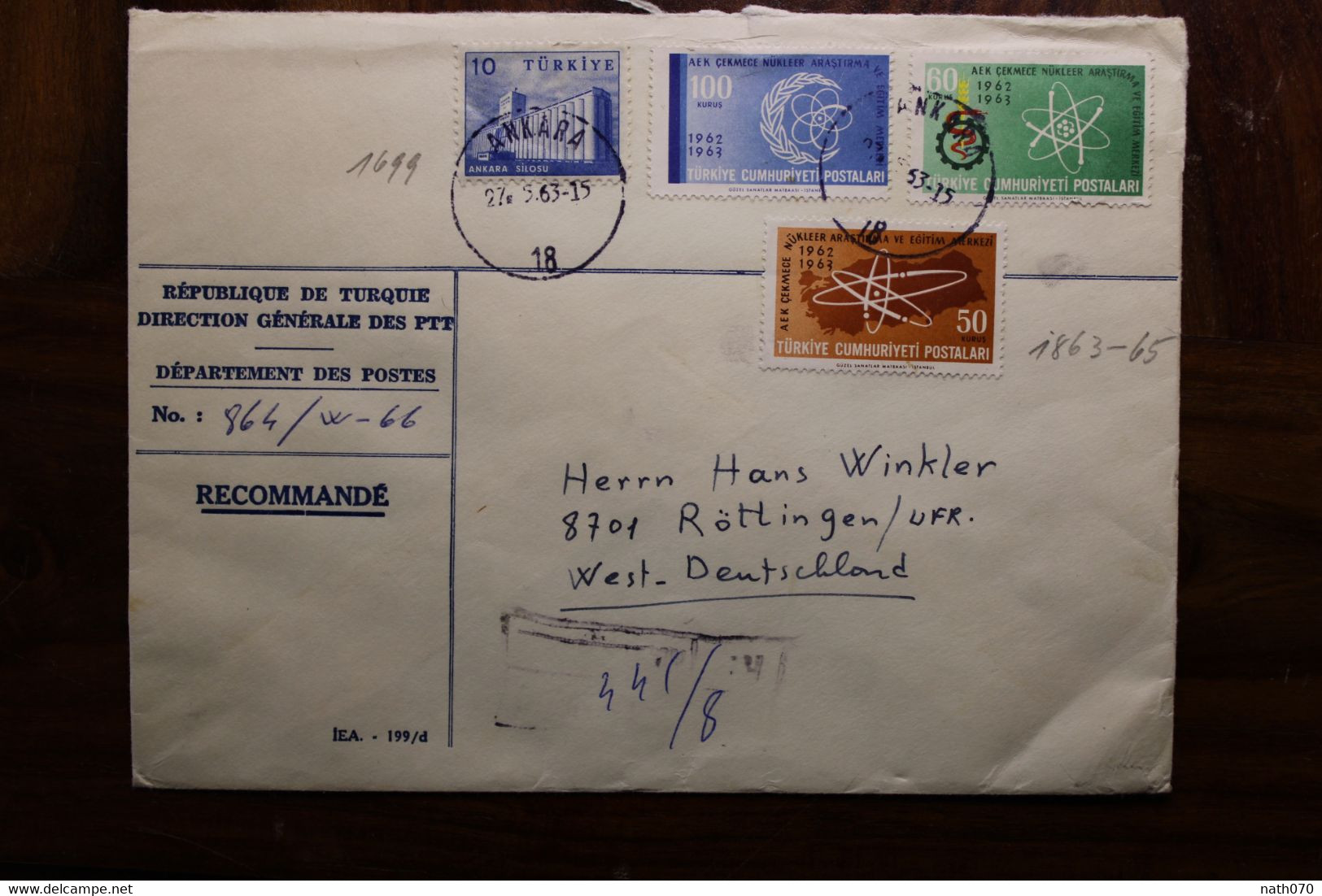 1963 Turquie Türkei Air Mail Cover Enveloppe Paire Recommandé Par Avion Allemagne Voir Dos - Storia Postale