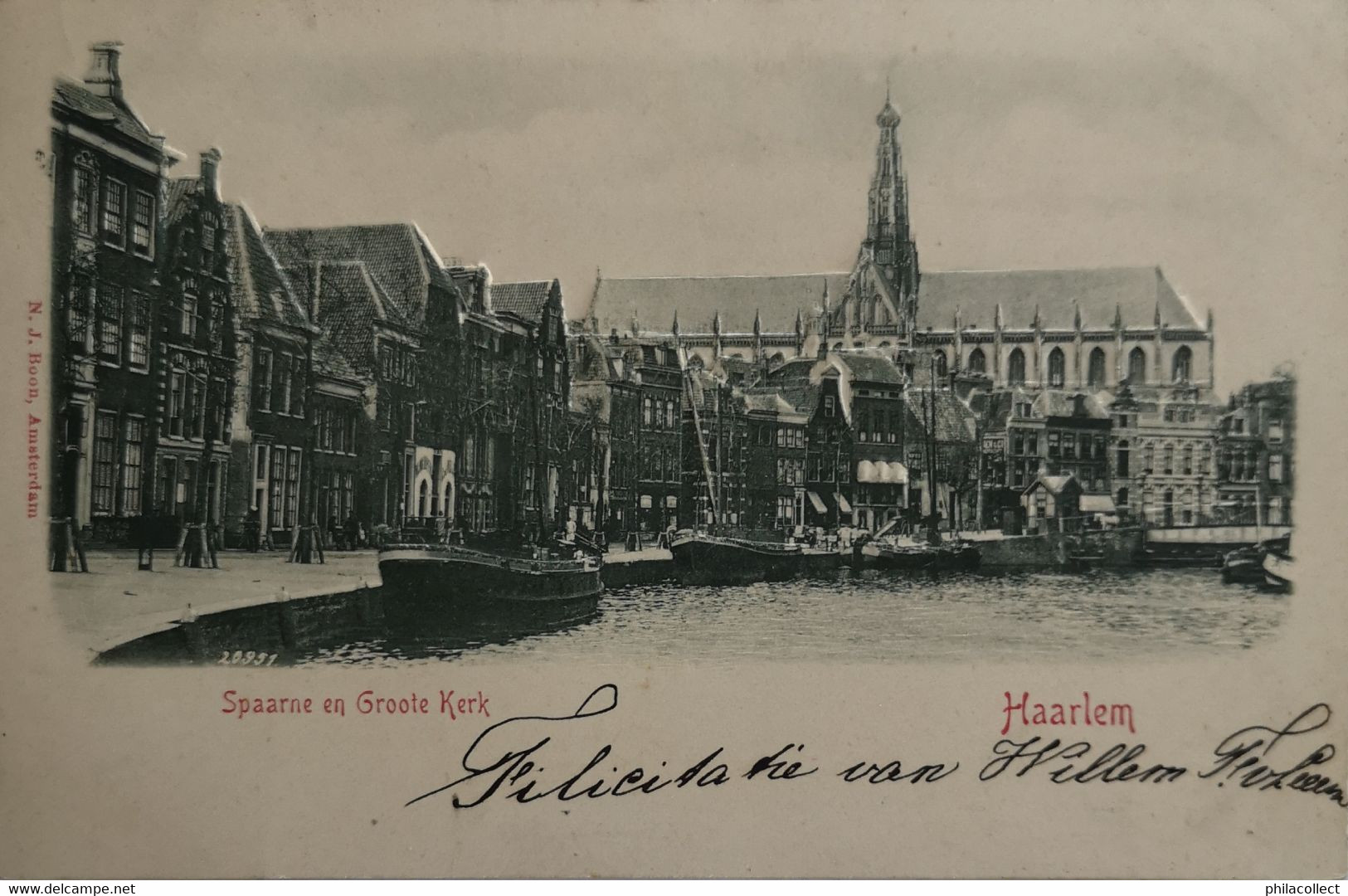 Haarlem // Relief Kaart // Spaarne En Groote Kerk Ca 1900 Uitg. Boon - Haarlem