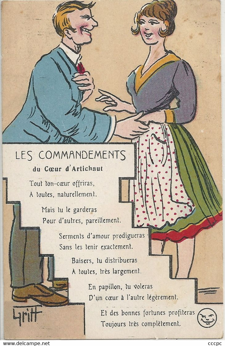 CPA Illustrateur Griff Humour Les Commandements Du Coeur D'Artichaut - Griff