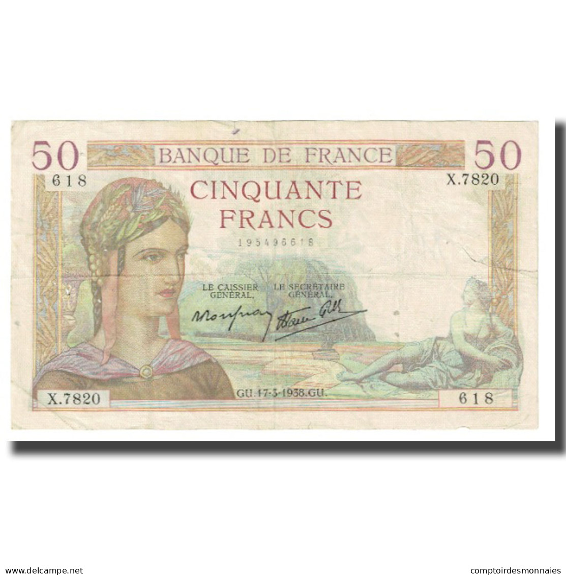 France, 50 Francs, 1938, P. Rousseau And R. Favre-Gilly, 1938-03-17, TTB - 50 F 1934-1940 ''Cérès''