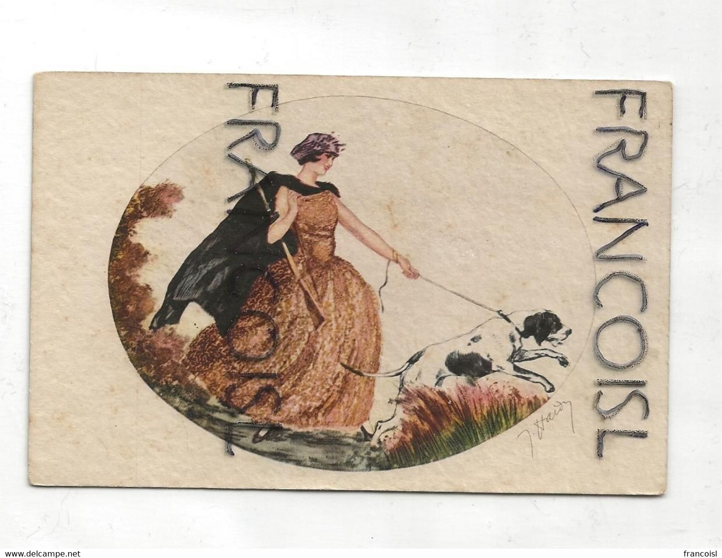 Jeune Femme, Fusil Et Chien. En Médaillon. Signée Hardy - Hardy, Florence