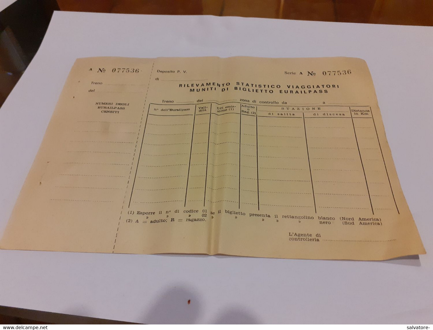 FERROVIE DELLO STATO- MODULO RILEVAMENTO STATITO VIAGGIATORI MUNITI DI BIGLIETTO EURAILPASS - ANNI 60- CON MATRICE NUOVO - Non Classificati