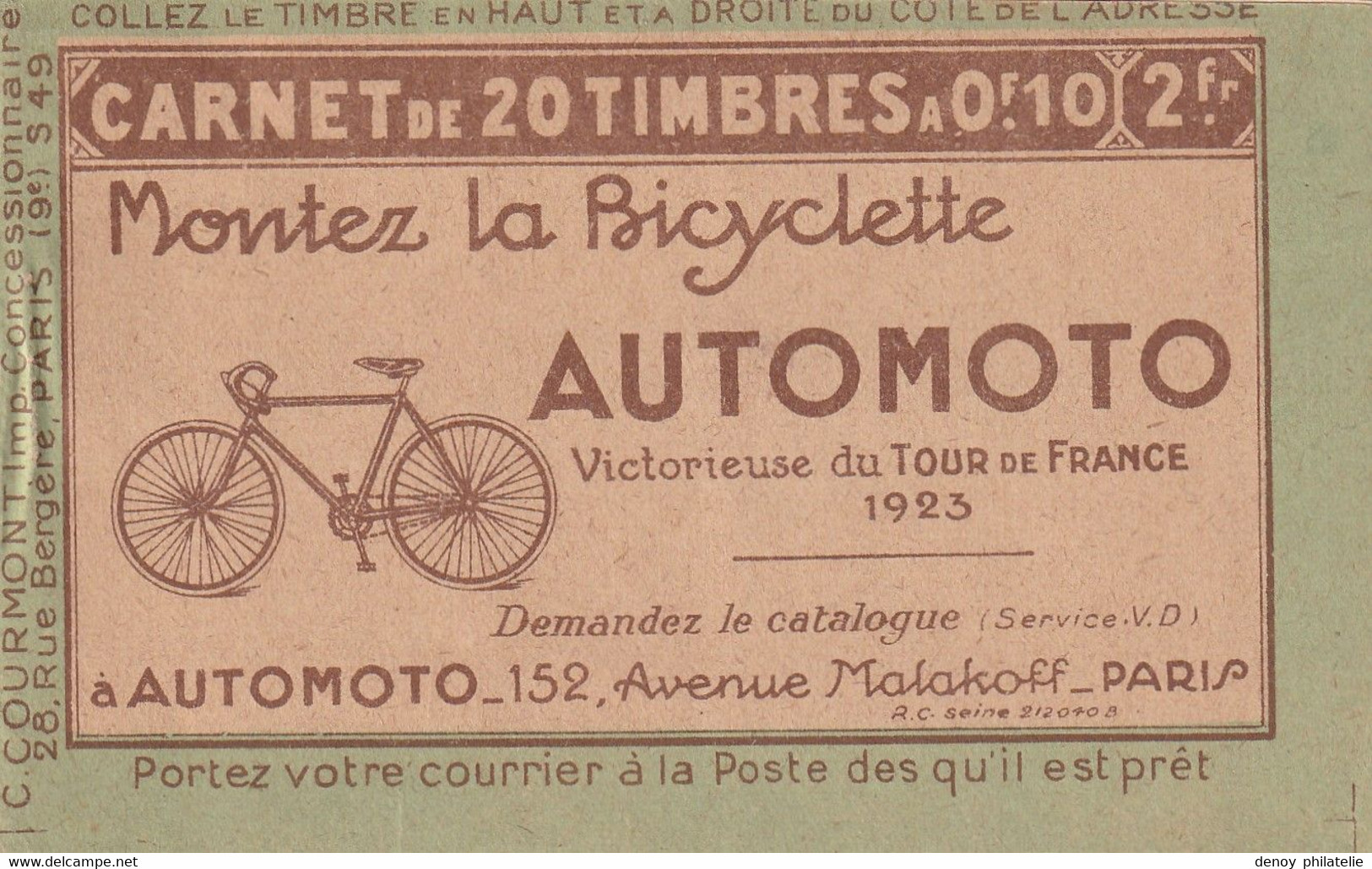 Cyclisme Carnet D'Algerié  Série S 149 Avec Publicité Couverture Montez A Byciclette AutoMoto Victorieuses Tour 1923 - Wielrennen