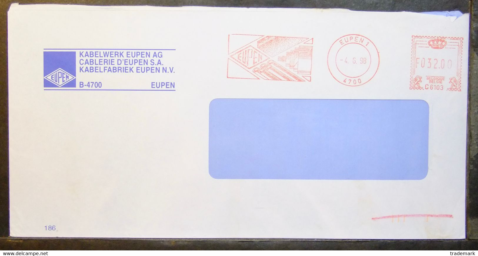 Belgium - Advertising Meter Franking Cover Lot (2) EMA 1998 Eupen Tournai Fabric Cable - 1980-99