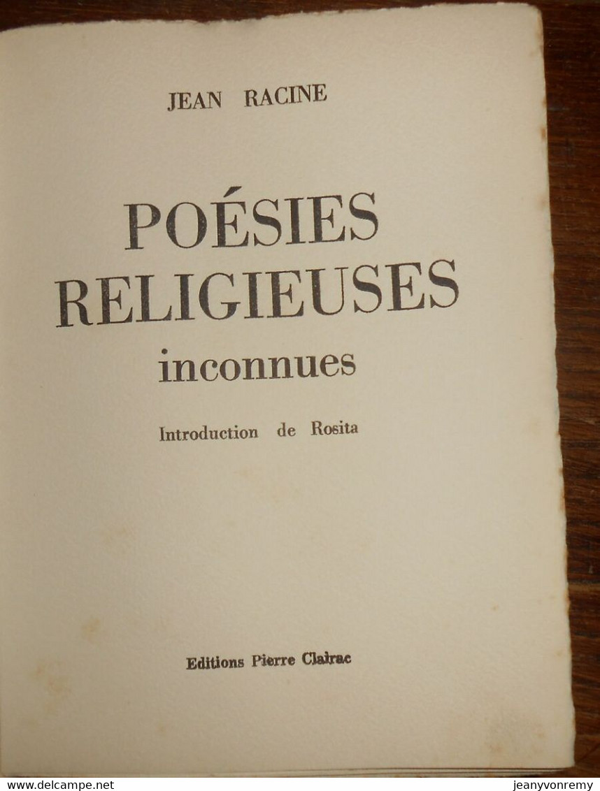 Poésies Religieuses Inconnues Jean Racine. 1954. Edition Originale. - Auteurs Français