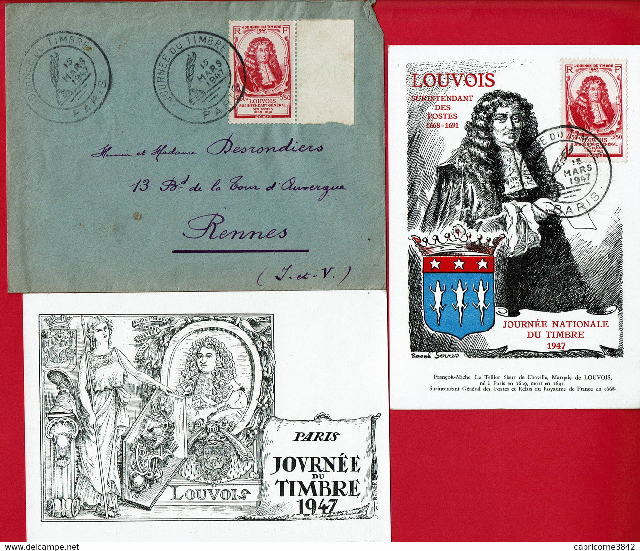 1947 - JOURNEE DU TIMBRE - PARIS - Tp LOUVOIS N° 779 - + 1 Carte Vierge - ....-1949