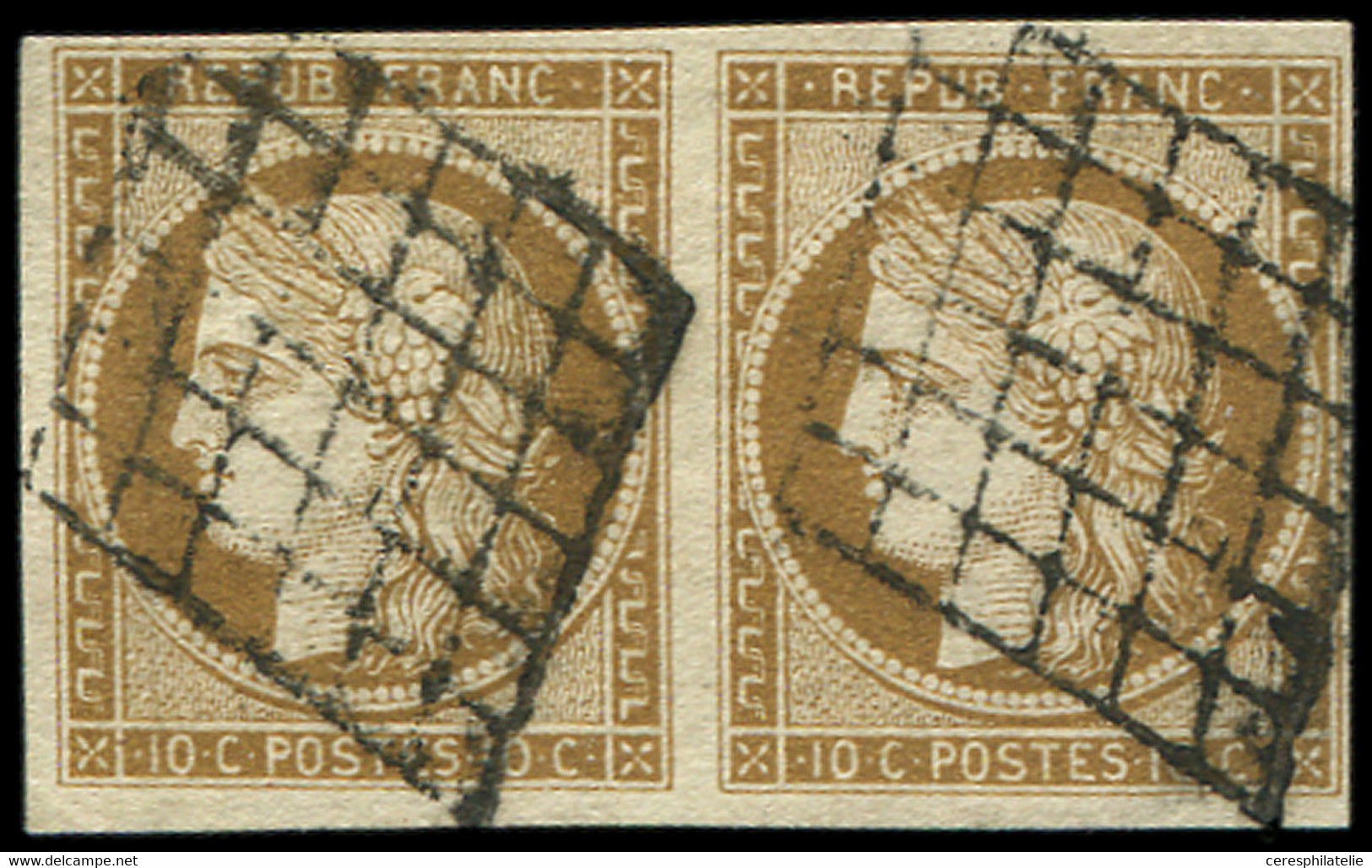 EMISSION DE 1849 - 1a   10c. Bistre-brun, PAIRE Oblitérée GRILLE, TB - 1849-1850 Cérès