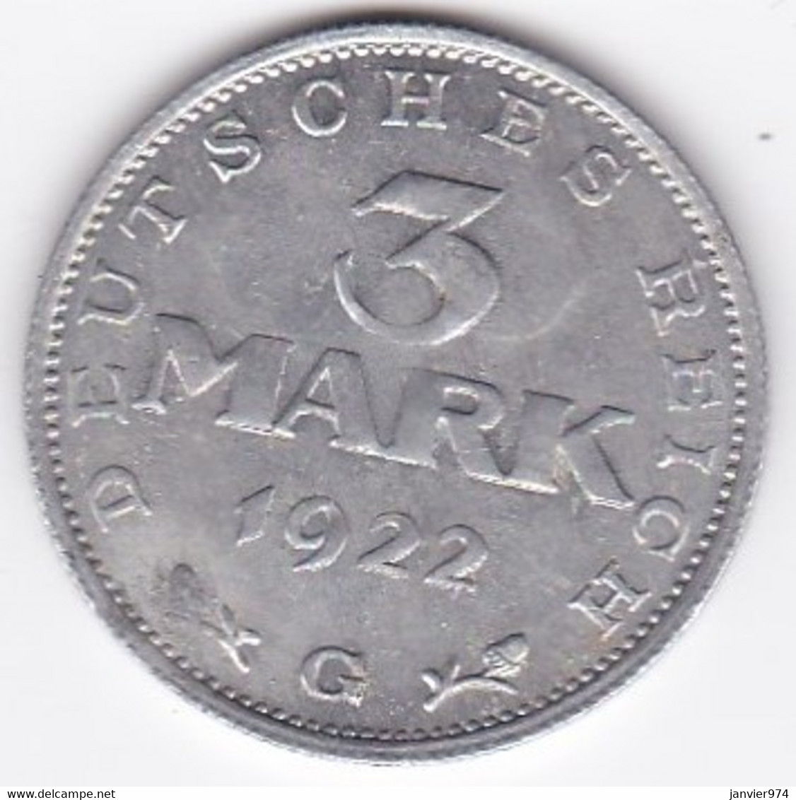 République De Weimar 3 Mark 1922 G KARLSRUHE  , En Aluminium - 3 Marcos & 3 Reichsmark